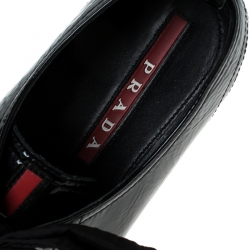 Pre Owned Prada Black Crumbled Patent Leather And Rubber Cap Toe Lace Up Sneakers Size 40.5