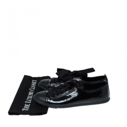 Pre Owned Prada Black Crumbled Patent Leather And Rubber Cap Toe Lace Up Sneakers Size 40.5