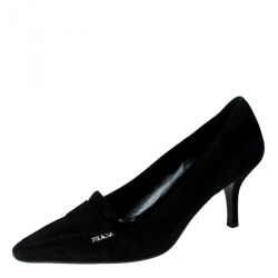 Pre Owned Prada Black Suede Leather Pointed Toe Pumps Size 37