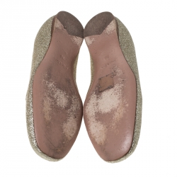 Pre Owned Prada Gold Glitter Logo Smoking Slippers Size 36