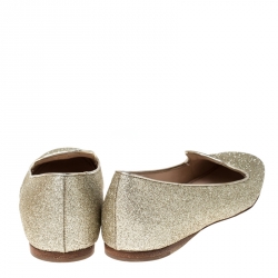 Pre Owned Prada Gold Glitter Logo Smoking Slippers Size 36