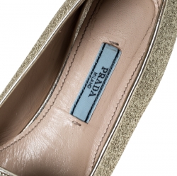 Pre Owned Prada Gold Glitter Logo Smoking Slippers Size 36