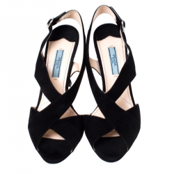 Pre Owned Prada Black Suede Cross Strap Slingback Sandals Size 39