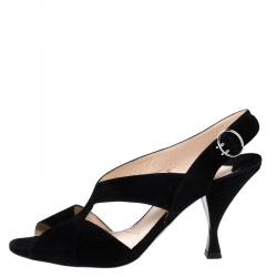 Pre Owned Prada Black Suede Cross Strap Slingback Sandals Size 39