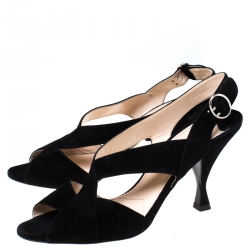 Pre Owned Prada Black Suede Cross Strap Slingback Sandals Size 39
