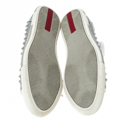 Pre Owned Prada Silver Glitter Stud Low Top Sneakers Size 37