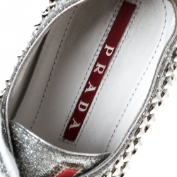 Pre Owned Prada Silver Glitter Stud Low Top Sneakers Size 37