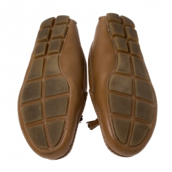 Pre Owned Prada Brown Saffiano Leather Bow Detail Loafers Size 39.5