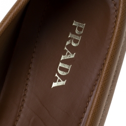 Pre Owned Prada Brown Saffiano Leather Bow Detail Loafers Size 39.5