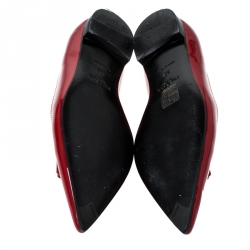 Pre Owned Prada Red Patent Leather Bow Pointed Toe Ballet Flats Size 38