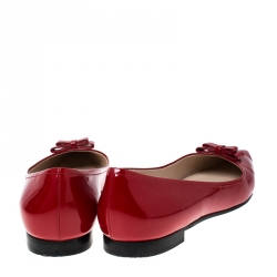 Pre Owned Prada Red Patent Leather Bow Pointed Toe Ballet Flats Size 38