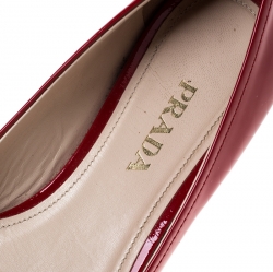 Pre Owned Prada Red Patent Leather Bow Pointed Toe Ballet Flats Size 38