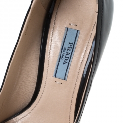 Pre Owned Prada Black Patent Leather Bow Peep Toe Wedge Pumps Size 36