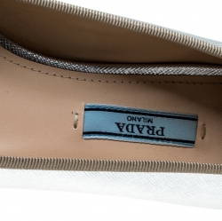 Pre Owned Prada Silver/White Metallic Leather Cap Toe Bow Ballet Flats Size 37