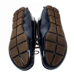 Pre Owned Prada Blue Patent Leather Bow Slip On Loafers Size 37