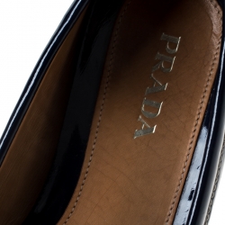 Pre Owned Prada Blue Patent Leather Bow Slip On Loafers Size 37