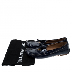 Pre Owned Prada Blue Patent Leather Bow Slip On Loafers Size 37