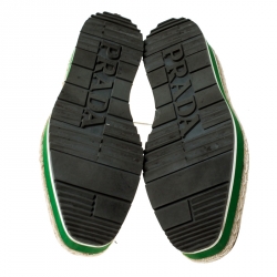 Pre Owned Prada White Brogue Leather Espadrille Platform Lace Up Sneakers Size 38.5