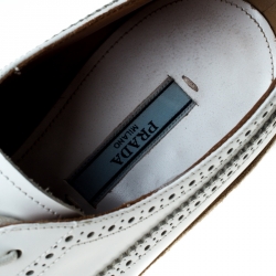 Pre Owned Prada White Brogue Leather Espadrille Platform Lace Up Sneakers Size 38.5