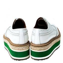 Pre Owned Prada White Brogue Leather Espadrille Platform Lace Up Sneakers Size 38.5