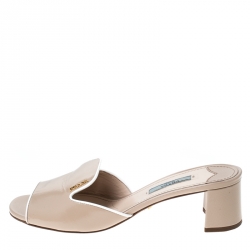 Pre Owned Prada Beige Patent Leather Slip On Sandals Size 38.5