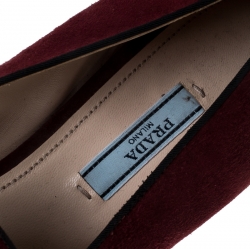 Pre Owned Prada Burgundy Suede Bow Pointed Toe Loafers Size 39.5