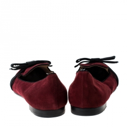 Pre Owned Prada Burgundy Suede Bow Pointed Toe Loafers Size 39.5