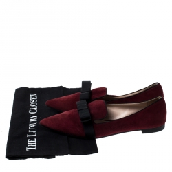 Pre Owned Prada Burgundy Suede Bow Pointed Toe Loafers Size 39.5
