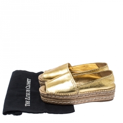 Pre Owned Prada Metallic Gold Leather Open Toe Platform Espadrilles Size 38.5