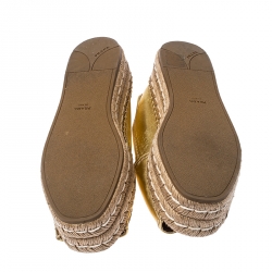 Pre Owned Prada Metallic Gold Leather Open Toe Platform Espadrilles Size 38.5