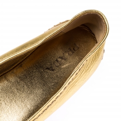 Pre Owned Prada Metallic Gold Leather Open Toe Platform Espadrilles Size 38.5