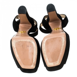 Prada Black Suede Peep Toe Ankle Strap Platform Sandals Size 38.5