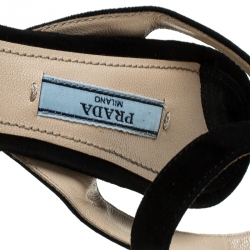 Prada Black Suede Peep Toe Ankle Strap Platform Sandals Size 38.5