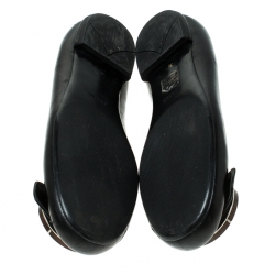 Pre Owned Prada Black Leather Wood Buckle Ballet Flats Size 38