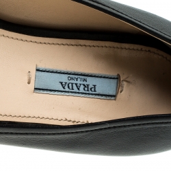 Pre Owned Prada Black Leather Wood Buckle Ballet Flats Size 38