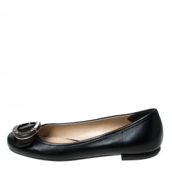 Pre Owned Prada Black Leather Wood Buckle Ballet Flats Size 38