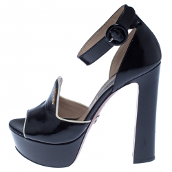 Prada Black Patent Leather Ankle Strap Platform Sandals Size 37