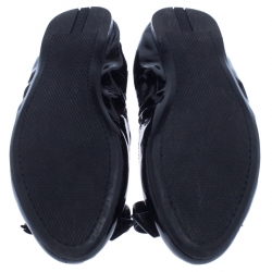 Pre Owned Prada Black Patent Leather Bow Scrunch Ballet Flats Size 39