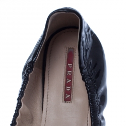 Pre Owned Prada Black Patent Leather Bow Scrunch Ballet Flats Size 39