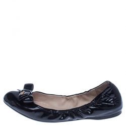 Pre Owned Prada Black Patent Leather Bow Scrunch Ballet Flats Size 39