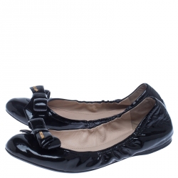 Pre Owned Prada Black Patent Leather Bow Scrunch Ballet Flats Size 39
