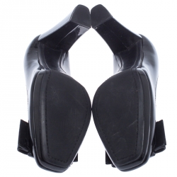 Pre Owned Prada Black Patent Leather Bow Detail Block Heel Pumps Size 36