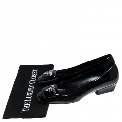 Prada Black Patent Leather Square Toe Block Heel Pumps Size 38