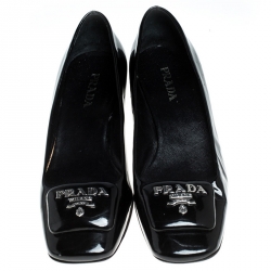 Pre Owned Prada Black Patent Leather Square Toe Block Heel Pumps Size 38
