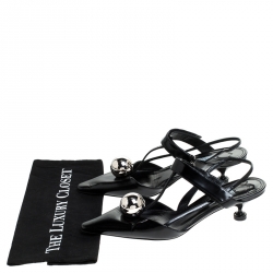 Pre Owned Prada Black Leather Metal Ball Embellished Kitten Heel Pumps Size 40