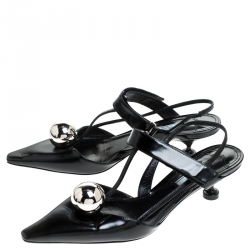 Pre Owned Prada Black Leather Metal Ball Embellished Kitten Heel Pumps Size 40