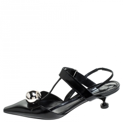 Pre Owned Prada Black Leather Metal Ball Embellished Kitten Heel Pumps Size 40