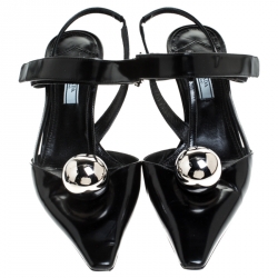 Pre Owned Prada Black Leather Metal Ball Embellished Kitten Heel Pumps Size 40