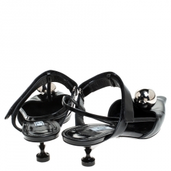 Pre Owned Prada Black Leather Metal Ball Embellished Kitten Heel Pumps Size 40