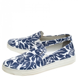 Pre Owned Prada Blue Leather Linea Rossa Printed Slip On Flats Size 40